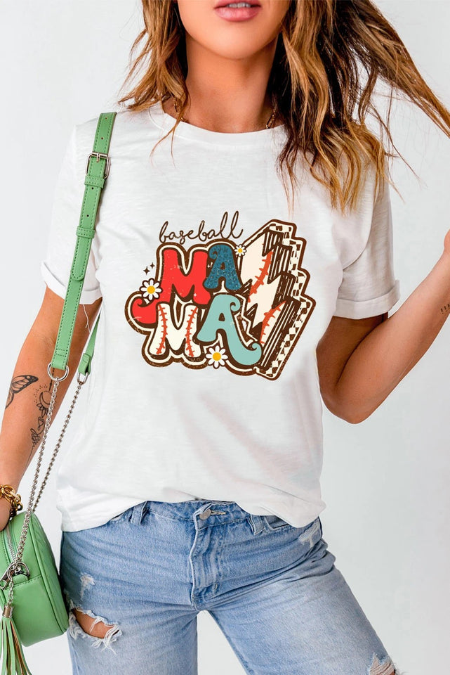 Baseball Mom Graphic O Neck Casual T Shirt