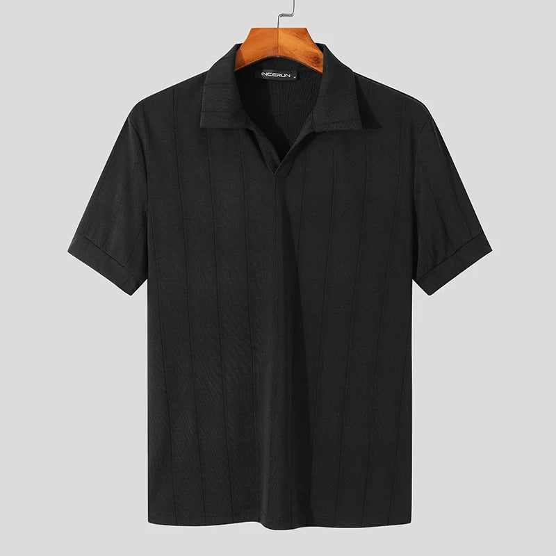 Lapel Short Sleeve Men's Shirt - Solid Color Streetwear for Casual Fitness. Korean Style.