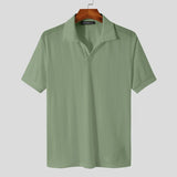 Lapel Short Sleeve Men's Shirt - Solid Color Streetwear for Casual Fitness. Korean Style.