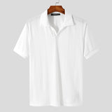 Lapel Short Sleeve Men's Shirt - Solid Color Streetwear for Casual Fitness. Korean Style.