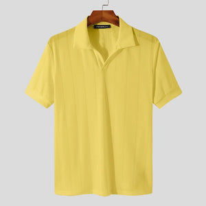 Lapel Short Sleeve Men's Shirt - Solid Color Streetwear for Casual Fitness. Korean Style.