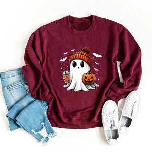 Halloween Ghost Sweatshirt - Cute Spooky Pullover Women's Trick or Treat Hoodie for Halloween Season