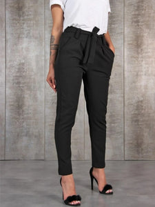 BornToGirl Casual Slim Chiffon Thin Pants - High Waist for Women. Black, Khaki, Green.