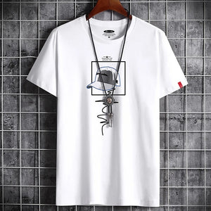 Men's Anime O Neck T-Shirt - White Fitness Clothing. Oversized Goth Punk Style