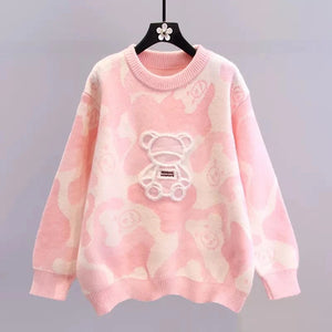 2022 New Women's Bear Sweater - Warm, Oversized Pullover with Colorful Beading