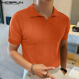 Lapel Short Sleeve Men's Shirt - Solid Color Streetwear for Casual Fitness. Korean Style.