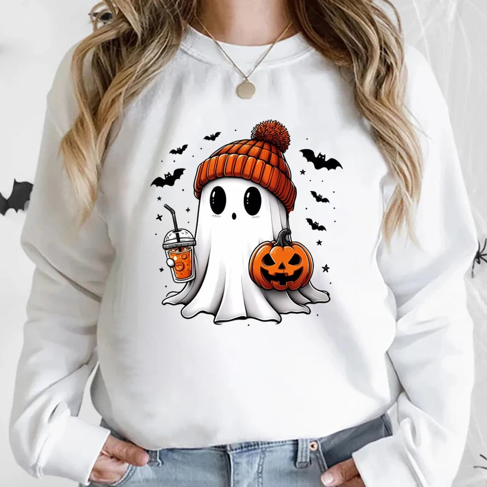 Halloween Ghost Sweatshirt - Cute Spooky Pullover Women's Trick or Treat Hoodie for Halloween Season