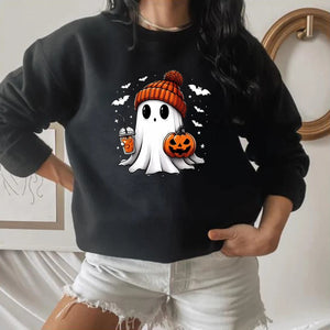 Halloween Ghost Sweatshirt - Cute Spooky Pullover Women's Trick or Treat Hoodie for Halloween Season