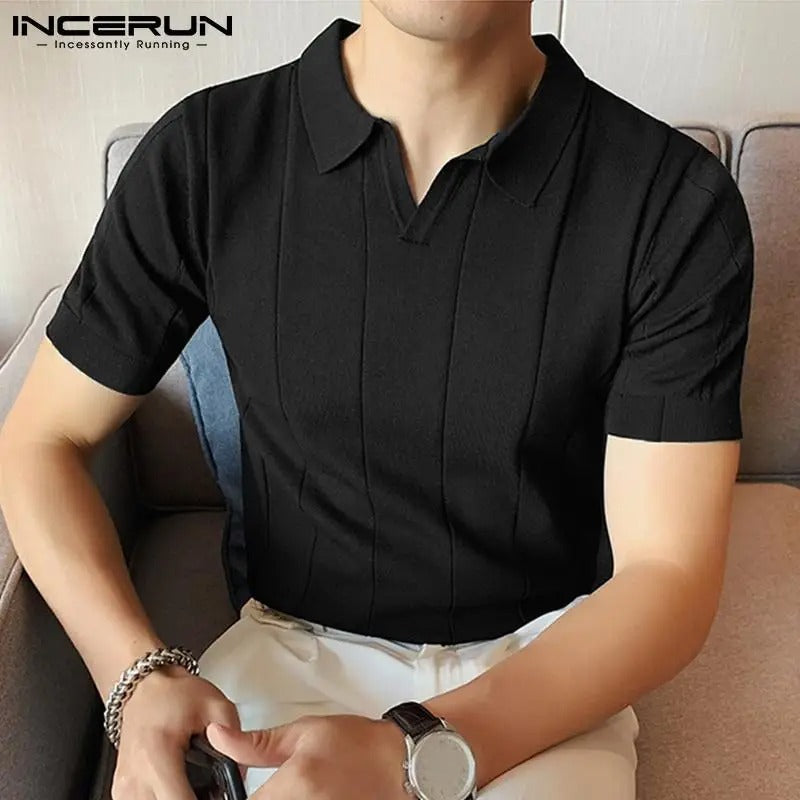 Lapel Short Sleeve Men's Shirt - Solid Color Streetwear for Casual Fitness. Korean Style.