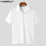 Lapel Short Sleeve Men's Shirt - Solid Color Streetwear for Casual Fitness. Korean Style.