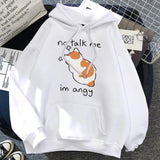 "No Talk Me Cute" Angry Cat Print Hoodie - Women’s Soft Sweatshirt, Hip Hop Oversize Fleece Streetwear