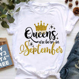 Golden Crown Queen Are Born In January To December Graphic Print T-Shirt Women&#39;S Clothing Tshirt Femme Birthday Gift Tops