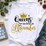 Golden Crown Queen Are Born In January To December Graphic Print T-Shirt Women&#39;S Clothing Tshirt Femme Birthday Gift Tops