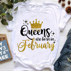 Golden Crown Queen Are Born In January To December Graphic Print T-Shirt Women&#39;S Clothing Tshirt Femme Birthday Gift Tops