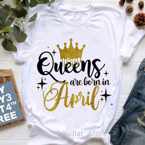 Golden Crown Queen Are Born In January To December Graphic Print T-Shirt Women&#39;S Clothing Tshirt Femme Birthday Gift Tops