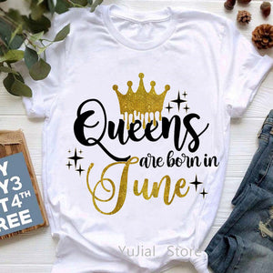 Golden Crown Queen Are Born In January To December Graphic Print T-Shirt Women&#39;S Clothing Tshirt Femme Birthday Gift Tops