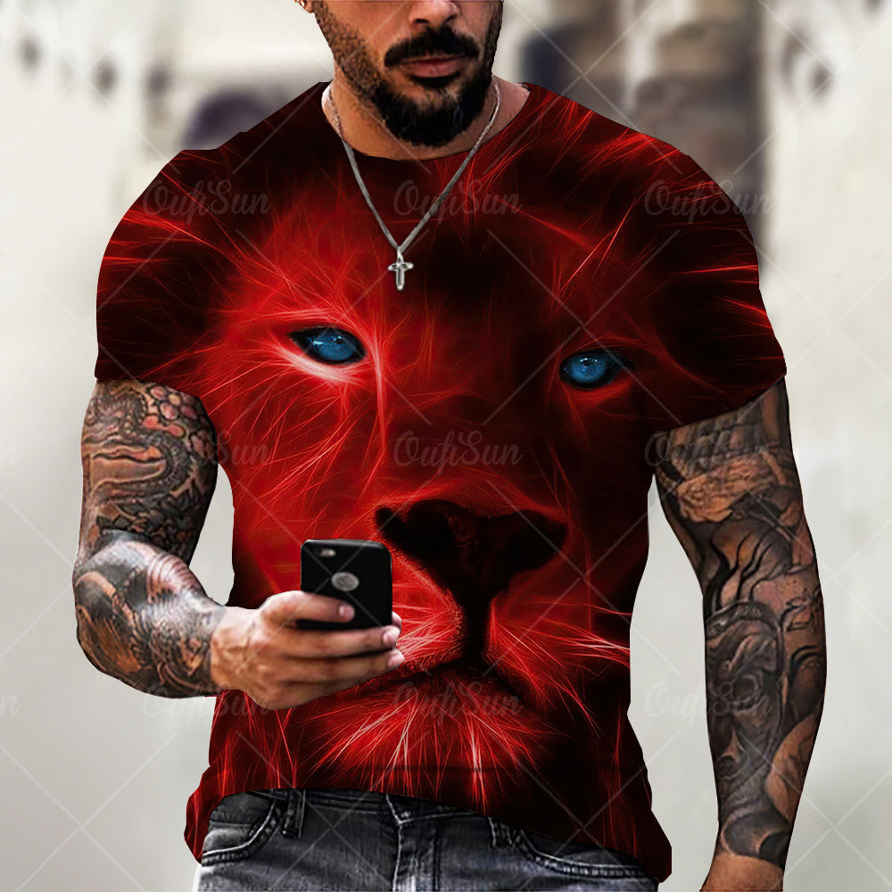 Men's And Women's 3D Tiger Lion Printed T-Shirts, Fashionable Round Neck Short Sleeve Street Clothes, Hip-Hop T-Shirts, Summer