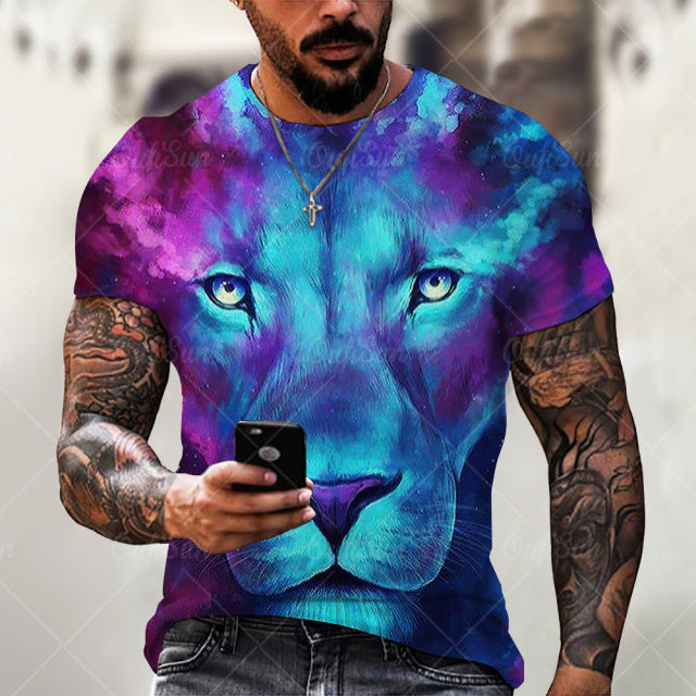 Men&#39;s And Women&#39;s 3D Tiger Lion Printed T-Shirts, Fashionable Round Neck Short Sleeve Street Clothes, Hip-Hop T-Shirts, Summer