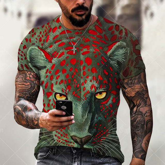 Men&#39;s And Women&#39;s 3D Tiger Lion Printed T-Shirts, Fashionable Round Neck Short Sleeve Street Clothes, Hip-Hop T-Shirts, Summer