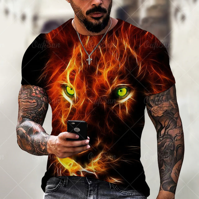 Men&#39;s And Women&#39;s 3D Tiger Lion Printed T-Shirts, Fashionable Round Neck Short Sleeve Street Clothes, Hip-Hop T-Shirts, Summer