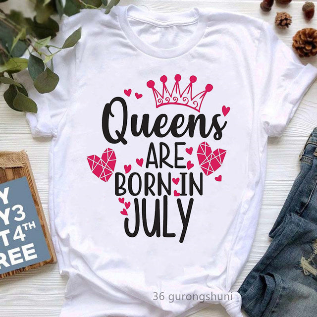 Golden Crown Queen Are Born In January To December Graphic Print T-Shirt Women&#39;S Clothing Tshirt Femme Birthday Gift Tops