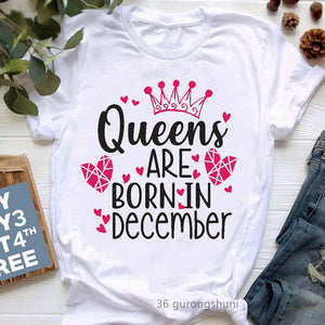 Golden Crown Queen Are Born In January To December Graphic Print T-Shirt Women&#39;S Clothing Tshirt Femme Birthday Gift Tops