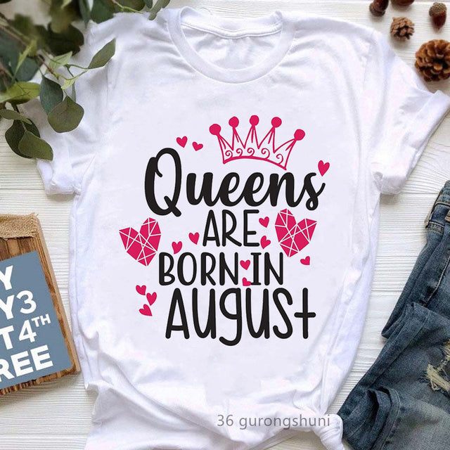 Golden Crown Queen Are Born In January To December Graphic Print T-Shirt Women&#39;S Clothing Tshirt Femme Birthday Gift Tops