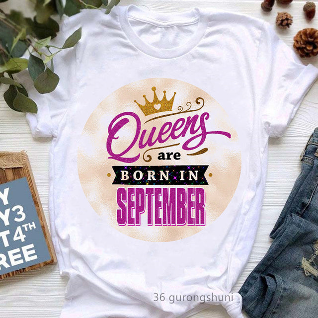 Golden Crown Queen Are Born In January To December Graphic Print T-Shirt Women&#39;S Clothing Tshirt Femme Birthday Gift Tops