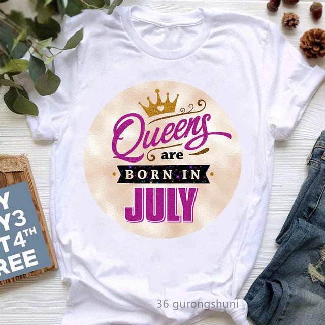 Golden Crown Queen Are Born In January To December Graphic Print T-Shirt Women&#39;S Clothing Tshirt Femme Birthday Gift Tops