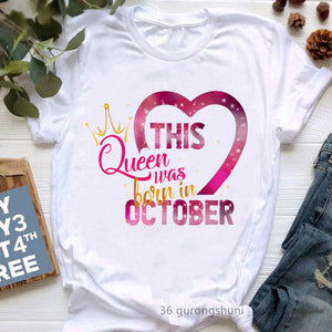 Golden Crown Queen Are Born In January To December Graphic Print T-Shirt Women&#39;S Clothing Tshirt Femme Birthday Gift Tops